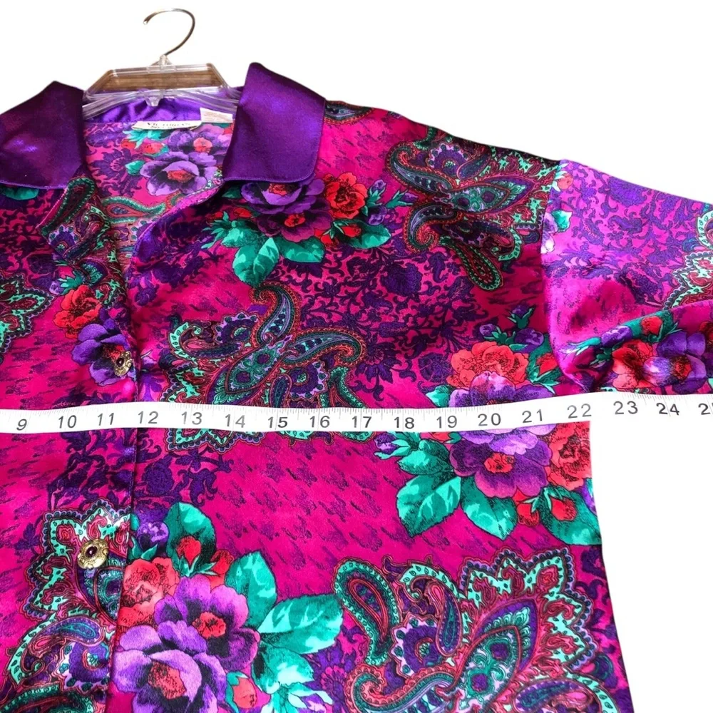 Vintage Victoria’s Secret Satin Night Shirt Gown P/S Floral Paisley Gold Label